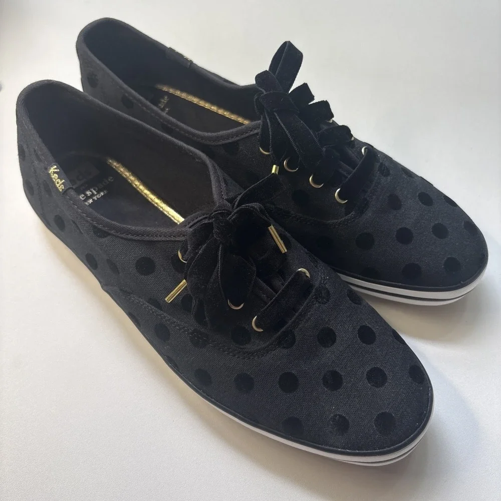 Keds X Kate Spade New York Gold Black Polka Dot  Sneakers Women's Size 8.5